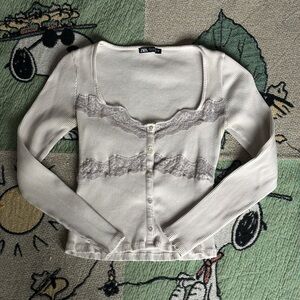 Zara White/Cream Lace Detail Long-sleeve